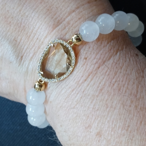 Moonstone bracelet with clear decorative Center and rhinestone accents. - Picture 3 of 4